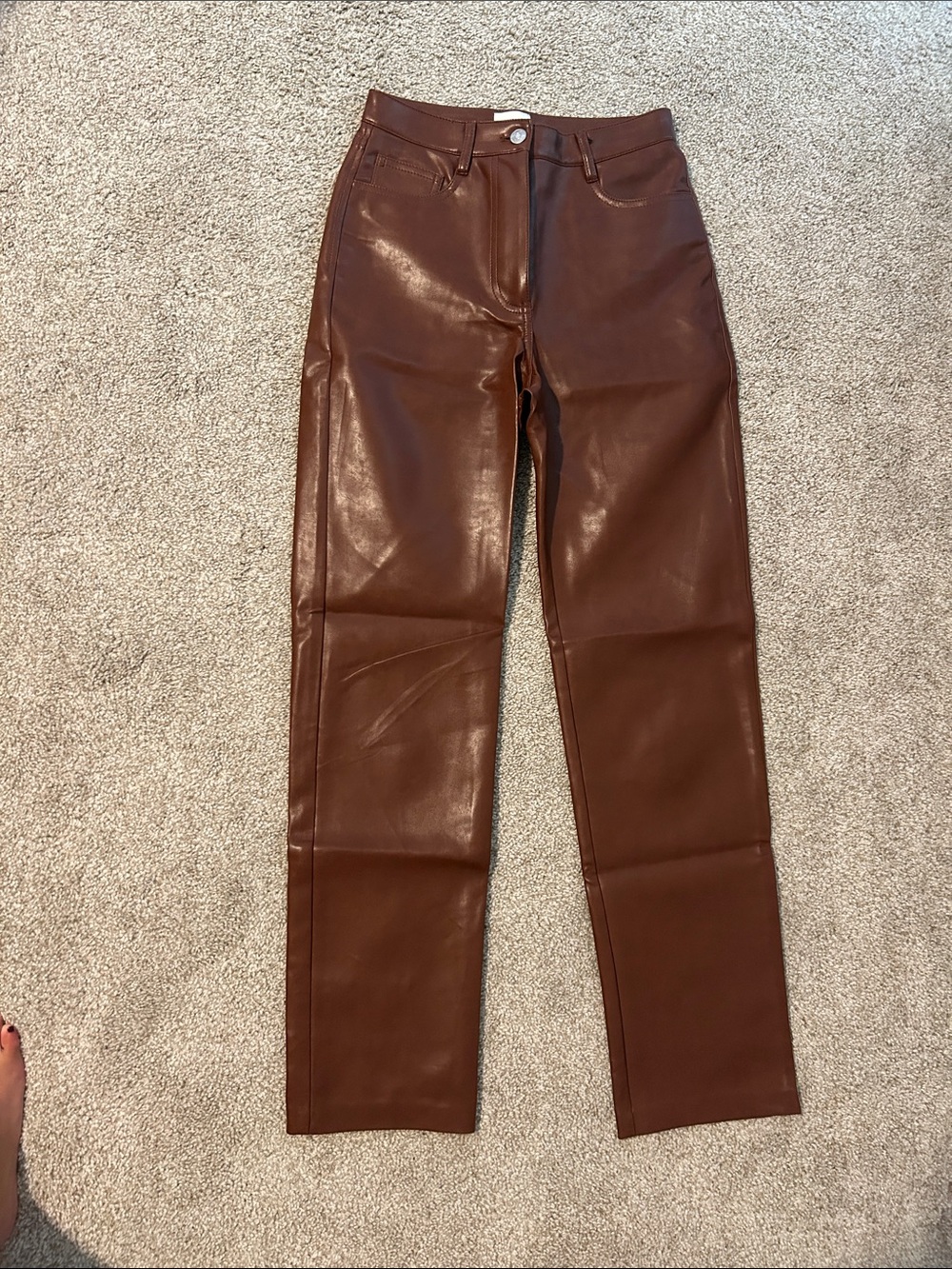 Aritzia Women’s Brown High-Rise Faux Leather Jeans